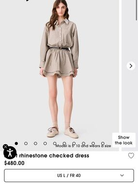 Rhinestone Checked Dress in Beige - Women